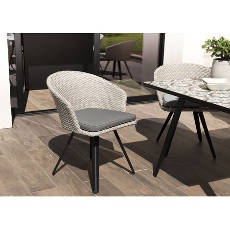 VICK - Chaise de jardin en rotin synthétique gris avec coussin gris (1/5)