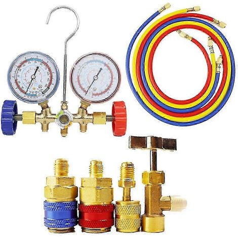 Manomètre pour réfrigérant R12, R22 et R404a avec tuyau pour la réparation de climatiseurs (1/5)