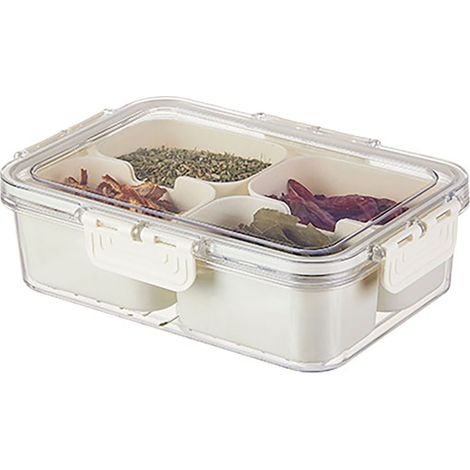 Spice Storage Box Handheld Dustproof Safe Food Grade 4 Grid Seasoning Container for Home Kitchen