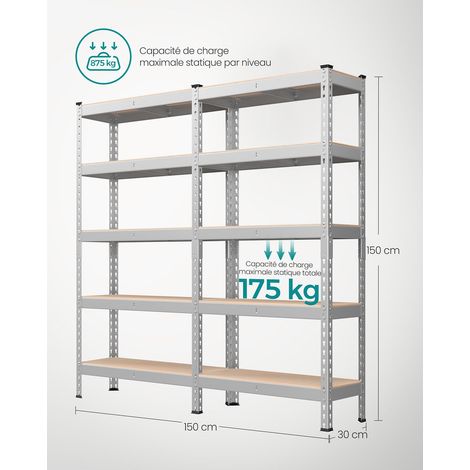 Estantería de alta resistencia para cocina 5 niveles 30 x 75 x 150 cm capacidad de carga: 875 kg para sótano garaje oficina color plateado 120005790