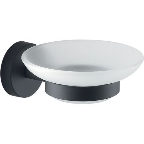 PORTA SAPONE DA PARETE IN ACCIAIO INOX E VETRO MODELLO EROS - DIM. CM (LXPXH): 10,8X12,5X5,6 - NERO OPACO  - GDY
