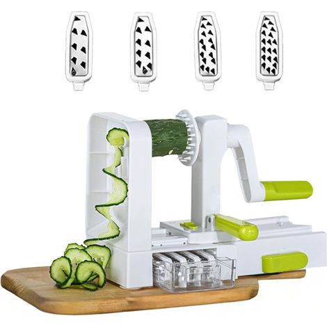 Spiraliseur de légumes pour nouilles de légumes – Trancheuse de cuisine rapide avec 4 lames interchangeables pour carottes, pommes de terre, concombres et luffa (1/5)