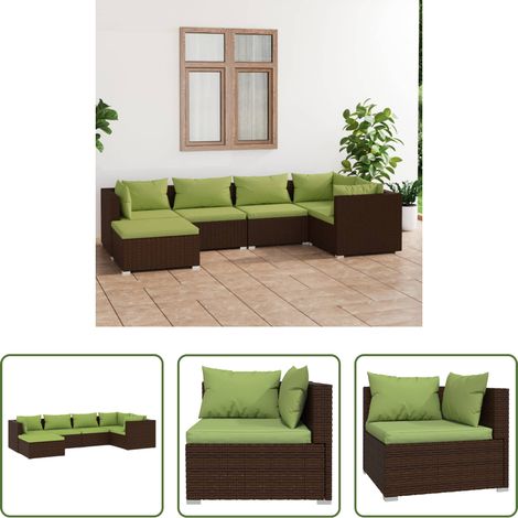 vidaXL Meubles extérieurs - Salon de jardin 6 pcs avec coussins Résine tressée Marron (1/5)