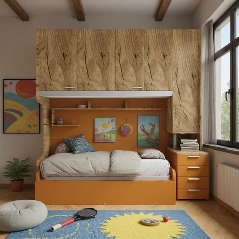 Cameretta a ponte con letto estraibile e spazio intelligente - Quercia e zolfo