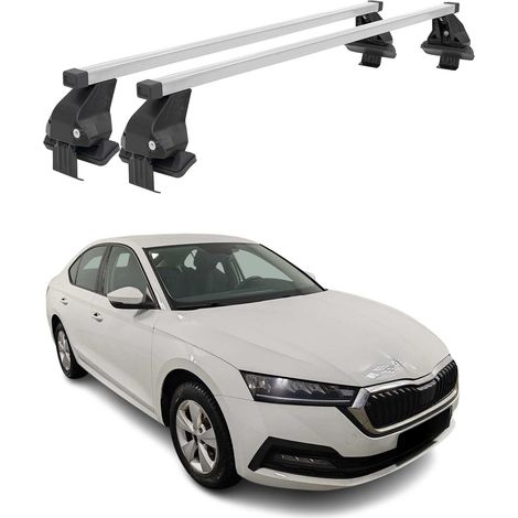 OMAC Dachträger Querträger Stahl für Skoda Octavia IV 2020-2026 – Abschließbar – City-Crash-getestet – DIN 75302:2019 – ISO/PAS 11154:2006 – Max. 50 kg Silber (1/5)