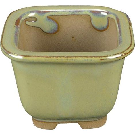 Vaso per bonsai Giapponese Morrisan quadrato in gres smaltato verde chiaro 5,5x5,5x4,5 cm - B02-8-8E