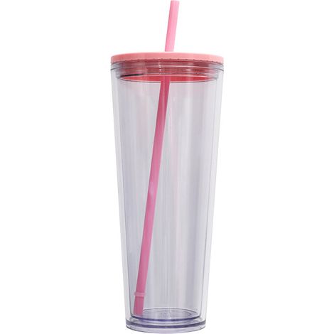 Gobelet En Plastique Double Paroi - 750 ml - Gobelet À Eau Froide Avec Paille Réutilisable Et Couvercle Coloré (1/5)