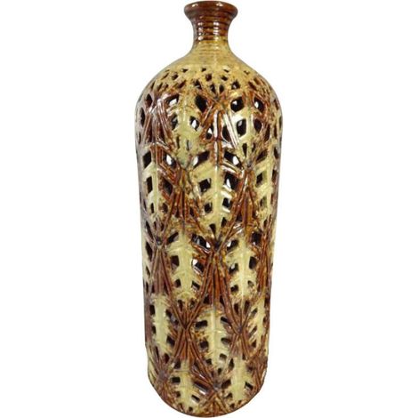 Vaso in ceramica marrone con motivo traforato, 41x13 cm (1/2)
