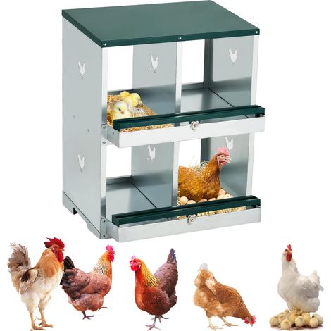 Niche à ponte 4 places en métal galvanisé – Poulailler durable, œufs protégés et nettoyage facile, Double couche, Vert (1/5)