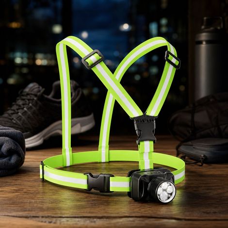 Lampe de course rechargeable 550LM IPX4, faisceau ajustable 60°, modes lumière rouge, sangle poitrine confortable pour running et randonnée nuit (1/4)