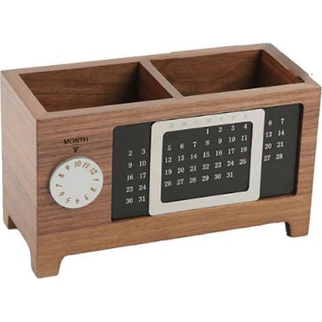 Porte-stylo calendrier en bois, organisateur de bureau multifonctionnel (1/5)