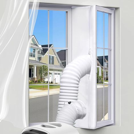 Kit d'étanchéité universel pour fenêtres de climatiseurs et sèche-linge portables – Joint de fenêtre en tissu 100 % étanche à l'air – Réglable, convient aux systèmes à un ou deux tuyaux – 500 cm (197 (1/5)