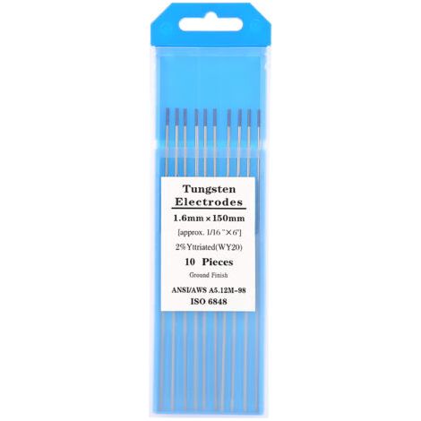 WY20 2,0 % Wolframelektroden, blaue Spitze, 1,6 mm x 150 mm für WIG-Schweißen, 10er-Packung (1/5)