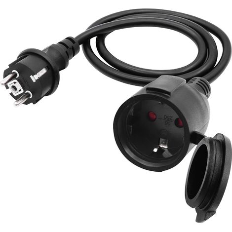 Rallonge électrique d'extérieur Noir, 3x1,5 mm² 16A 250V IP44, pour la Maison, Le Bureau, l'extérieur (1/5)