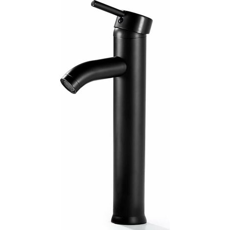 Robinet - Mitigeur Lavabo Haut - En Laiton - Noir - Pour Eau Chaude Et Froide - G1/2 - 1 Pièce