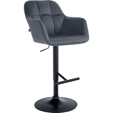 Taburete de bar trona x1 Función de rotación de 360° en terciopelo gris oscuro con costuras decorativas base de metal negro 100005271