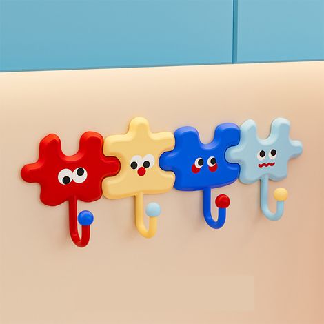 Lot de 4 crochets muraux, jolis patères pour décoration murale, porte-clés puzzle adhésif et créatif pour clés, écharpes, chapeaux, serviettes, manteaux, sacs (multicolore, 4 pièces) (1/5)