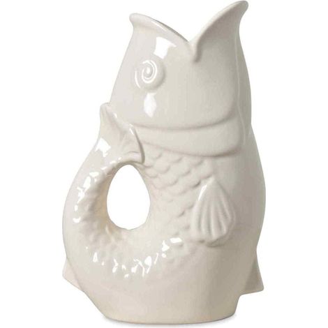 Vase poisson en céramique blanc cassé H25.3cm – Contenance 1L – Pour décoration ou service de table – Dimensions L16.5 x P11 cm – Opjet (1/5)
