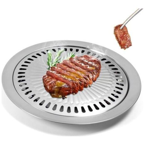 Coréen Poêle à Griller Ronde Gril Sur Barbecue Coréen Plaque Barbecue Coréen Charbon en Acier Inoxydable,Anti-Adhésif,Ronde (1/4)