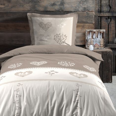 Parure de lit style montagne chaleureuse Naturel 140x200 cm