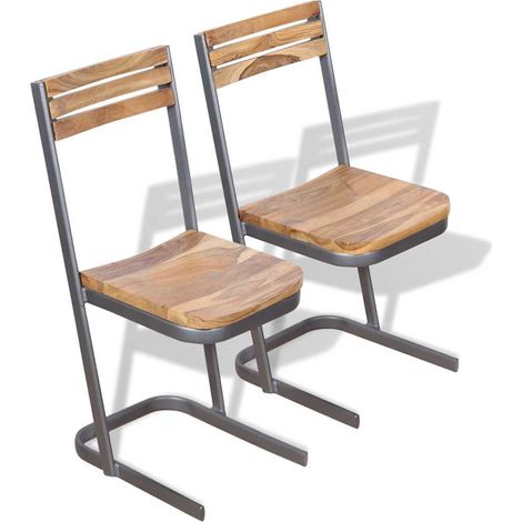 Lot de 2 Chaises de salle à manger - Chaises à dîner Bois de teck massif BV203821 - BonneVie (1/5)