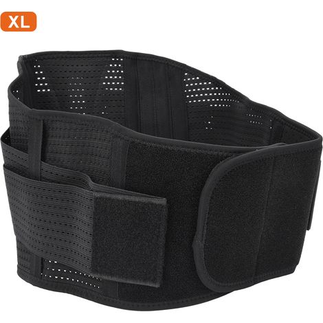 Ceinture lombaire de protection du bas du dos en nylon respirant pour soulager les douleurs sportives, taille XL, noire. (1/5)