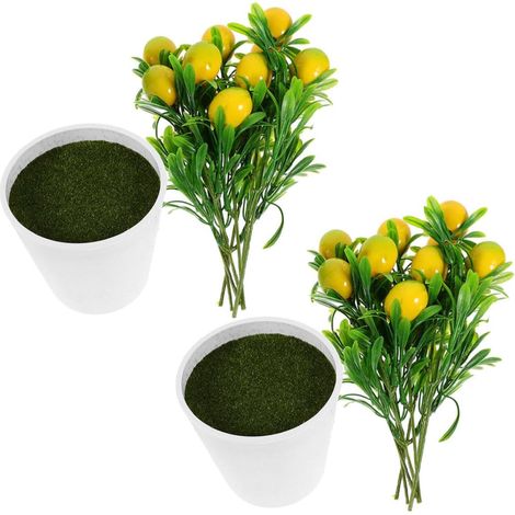 2 Sets de Bonsaïs de Citronnier Artificiel en Plastique Décoratif Toucher Agréable et Aspect Réaliste, pour Étagère ou Rebord de Fenêtre en Intérieur (1/5)