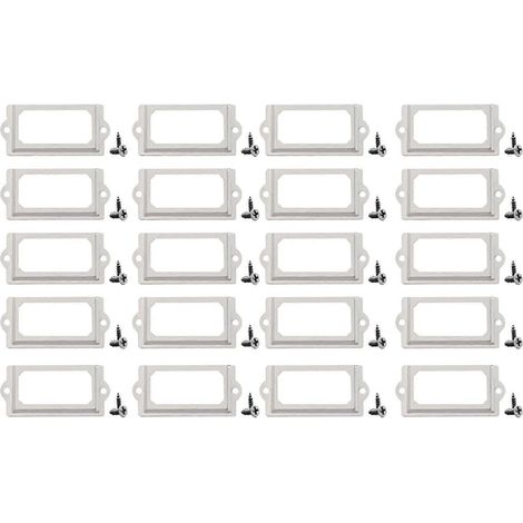Lot de 20 porte-étiquettes en laiton antique avec cadres et vis en fer pour classeurs et armoires argent (1/2)