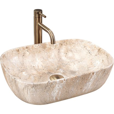 REA – Vasque à poser céramique sanitaire imitation pierre 470x340mm – Hauteur 135mm – Profondeur 105mm – Montage à poser