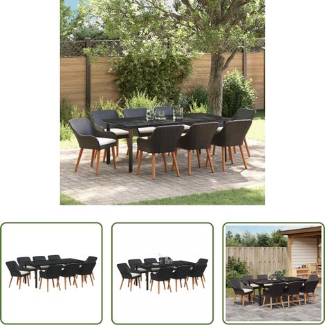 Gartentisch - Garten Essgruppe mit Kissen 9 pcs Schwarz Poly-Rattan (1/5)