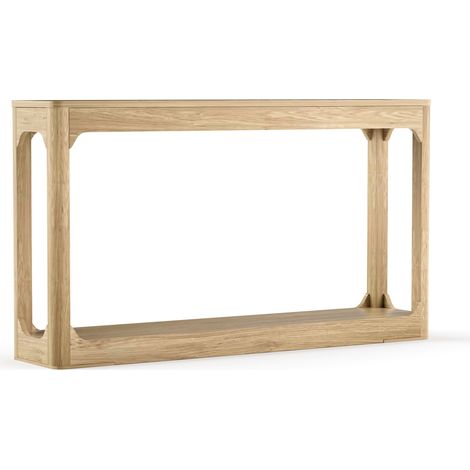 Tavolo consolle curvo da 140 cm con contenitore, MDF colore naturale (1/5)