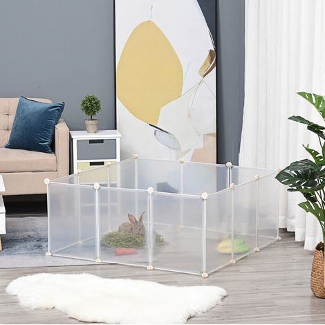 Parque DIY para pequeños animales, 12 paneles, 105 x 105 x 45 cm, blanco, metal y PP, DESVIAE (1/5)