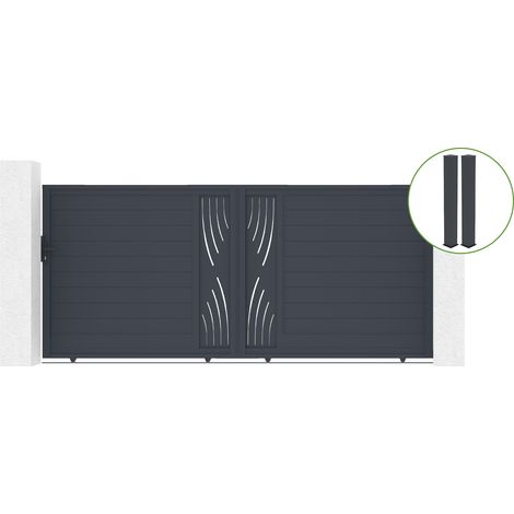 Portail coulissant 4m VELETA H.180cm alu gris + 2 poteaux 20x20cm H.190cm (1/5)