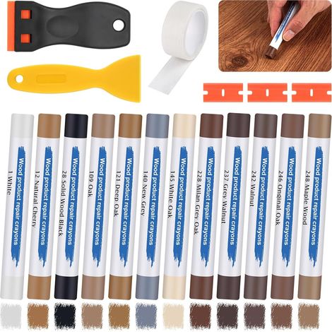 Kit Réparation Parquet Stratifié 12 Couleurs, Pate a Bois Rebouchage Kit Reparation Carrelage Sol, Parquet Stratifié, pour Trous, Rayures et Fissures sur Stratifié (1/5)