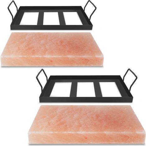 TolleTour Set de 2 piedras de sal del Himalaya con soporte 30 x 20 x 3 cm Placa para barbacoa y horno Salmón Servir Cristal