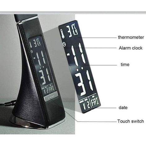 Lampe de Bureau LED - Écran Affichage Heure Calendrier Température - Réveil avec Snooze - 3 Niveaux Luminosité Tactile - Noir (1/4)