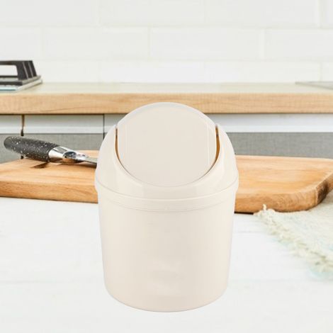 Mini poubelle de bureau, poubelle de cuisine avec couvercle, seau de rangement et de nettoyage divers pour le salon, blanche. (1/5)