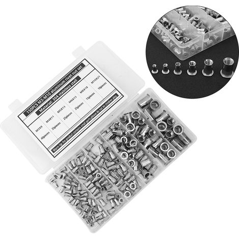 150 écrous à sertir M3-M10 en acier inoxydable 304 pour la fixation de pièces de quincaillerie (1/5)