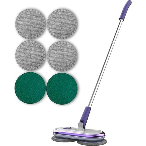 Balai électrique pour Le Nettoyage des sols, à Double Rotation, Balai électrique sans Fil pour récureur de sols en Bois Dur et carrelage, 4 tampons en Fibre 2 tampons de Lavage (1/2)
