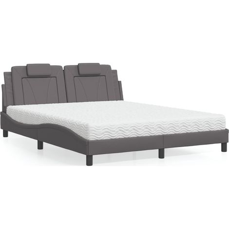 Lit Viana avec matelas gris 160x200 cm similicuir