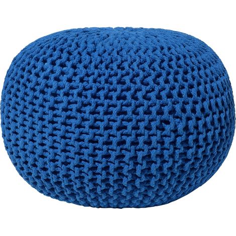 Pouf Poggiapiedi Tondo in Tessuto Blu da Salotto 50 x 35 cm Conrad