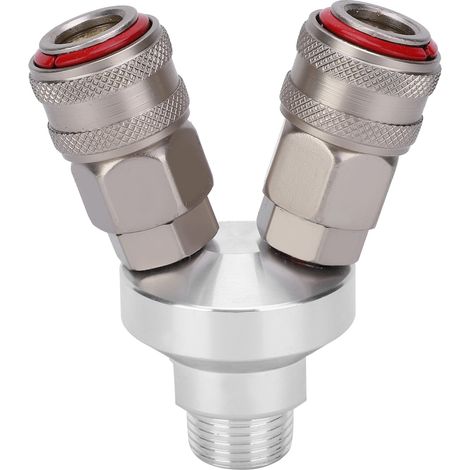 Raccord 2 voies en acier au carbone chromé, filetage G1/2, coupleur pneumatique rapide pour composant industriel (1/5)