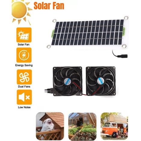 50 W solarbetriebener Abluftventilator, wasserdichter Ventilator mit Solarmodul für die Kühlung von Dachböden, Gewächshäusern und Hundehütten (1/4)