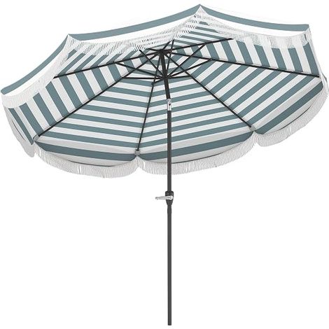 Parasol de jardin extérieur parasol inclinable rond droit Ø2,7 x 2,4 m avec ouverture fermeture manivelle, franges, toile 180 g/m² protection UPF 30+, pour balcon, terrasse, bleu