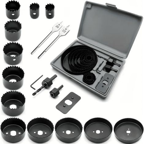 Lot de 18 scies cloches métalliques avec étui de transport, forets circulaires résistants pour bois et métal, pour projets de bricolage et amélioration domestique, étui de rangement compact (1/4)