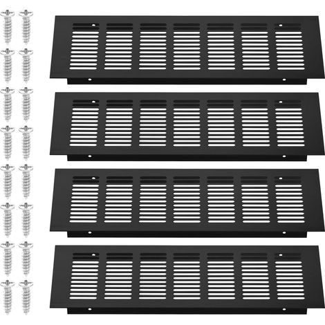 [JAMAIS UTILISÉ]4 PCS Grille d'aération Couvercle de grille d'aération en alliage d'aluminium pour comptoir de cuisine Grille d'aération Grille d'aération murale Ventilateur d'extraction (NoirL) (1/4)