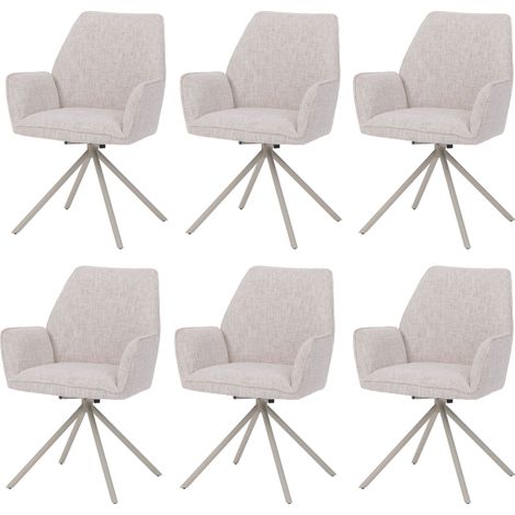 [NEUWERTIG] 6er-Set Esszimmerstuhl HHG-423, drehbar Auto-Position Metall Chenille (410g/m²) Gestell creme, creme (1/5)