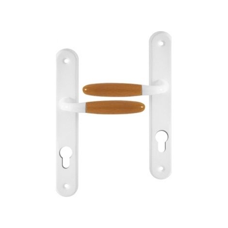 Ouvre&Déco – Poignées de porte MODANE – 2 pièces – Aluminium laqué blanc – Béquille en bois clair – Entraxe 195 mm – Compatible avec serrures à relevage