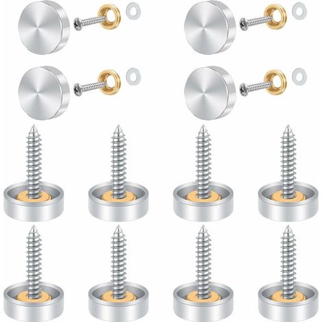 RHG Cache Vis en Acier Inox,12 Pcs Vis à Miroir, Cache Vis en Acier Inox 16mm en Acier Inoxydable Miroir Décoratif Vis Couvercle Cap Clous avec Rondelles pour Tables à Miroir Plaques de Bain Armoi (1/5)