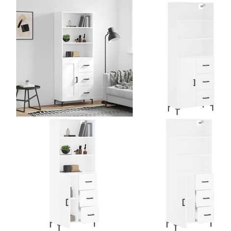 Buffet haut Blanc 69,5x34x180 cm Bois d'ingénierie - Buffet Design - Meuble Rangement - Armoire Blanche - Mobilier Salon - Commode Moderne - Home & Living (1/5)